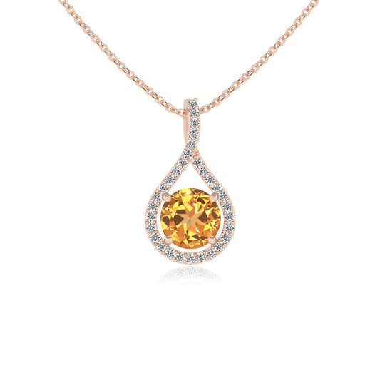 lab grown citrine round solitaire necklaces in rose gold