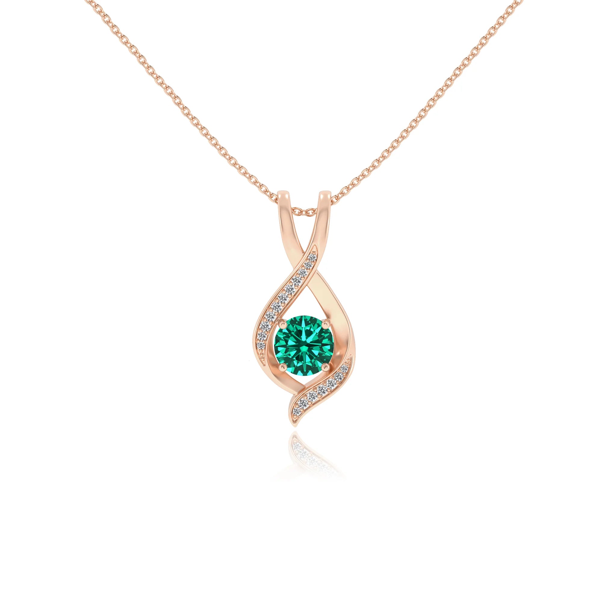 lab grown emerald round solitaire necklaces in rose gold