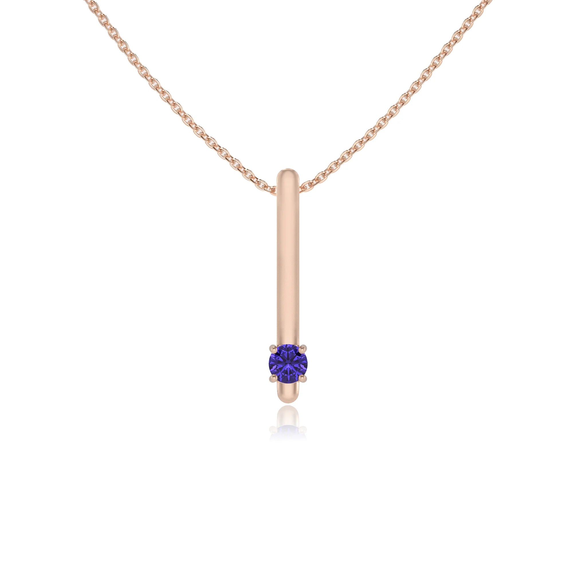 lab grown tanzanite round bar necklaces in rose gold