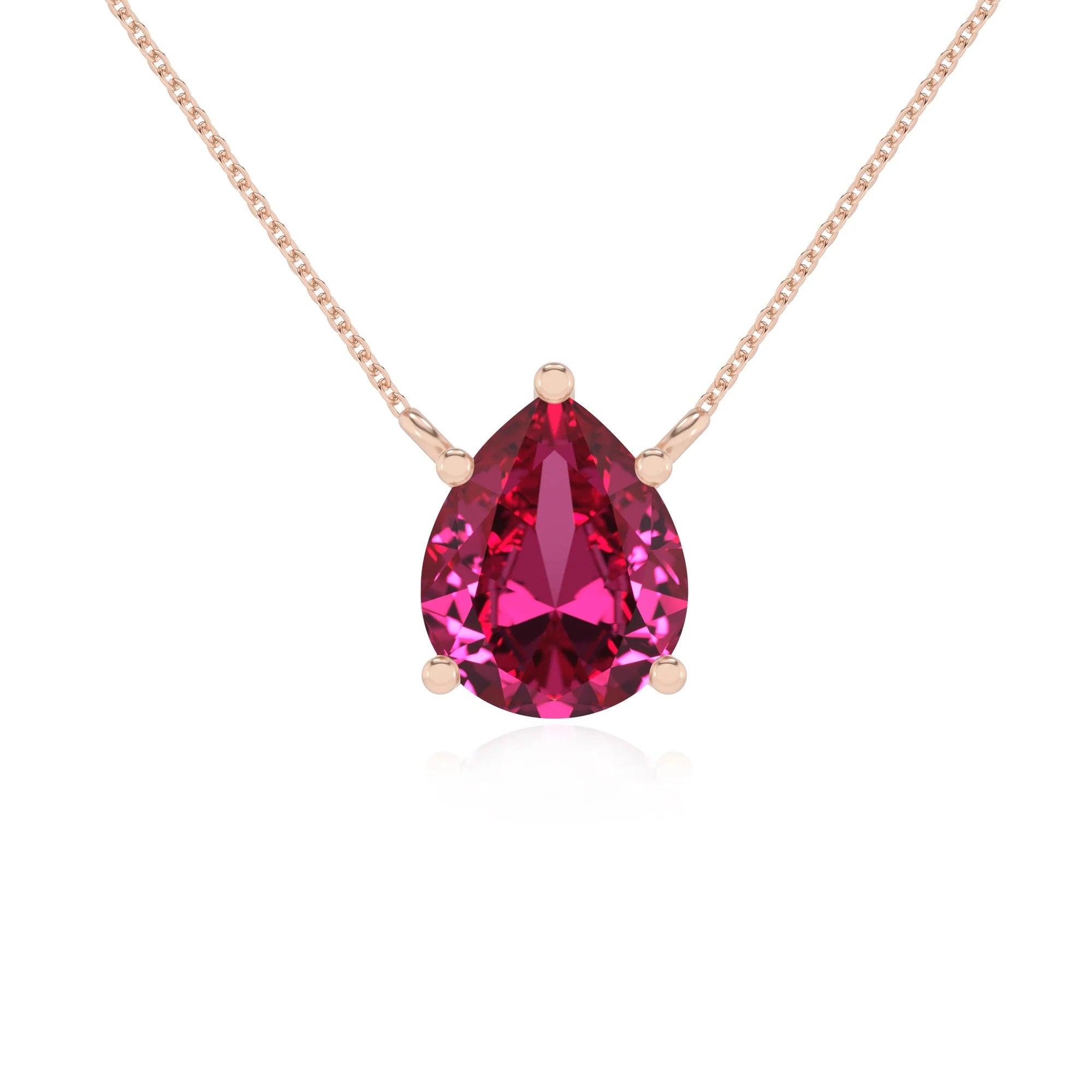 lab grown pink-sapphire pear solitaire necklaces in rose gold