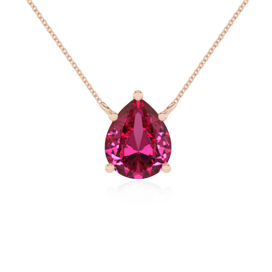 lab grown pink-sapphire pear solitaire necklaces in rose gold