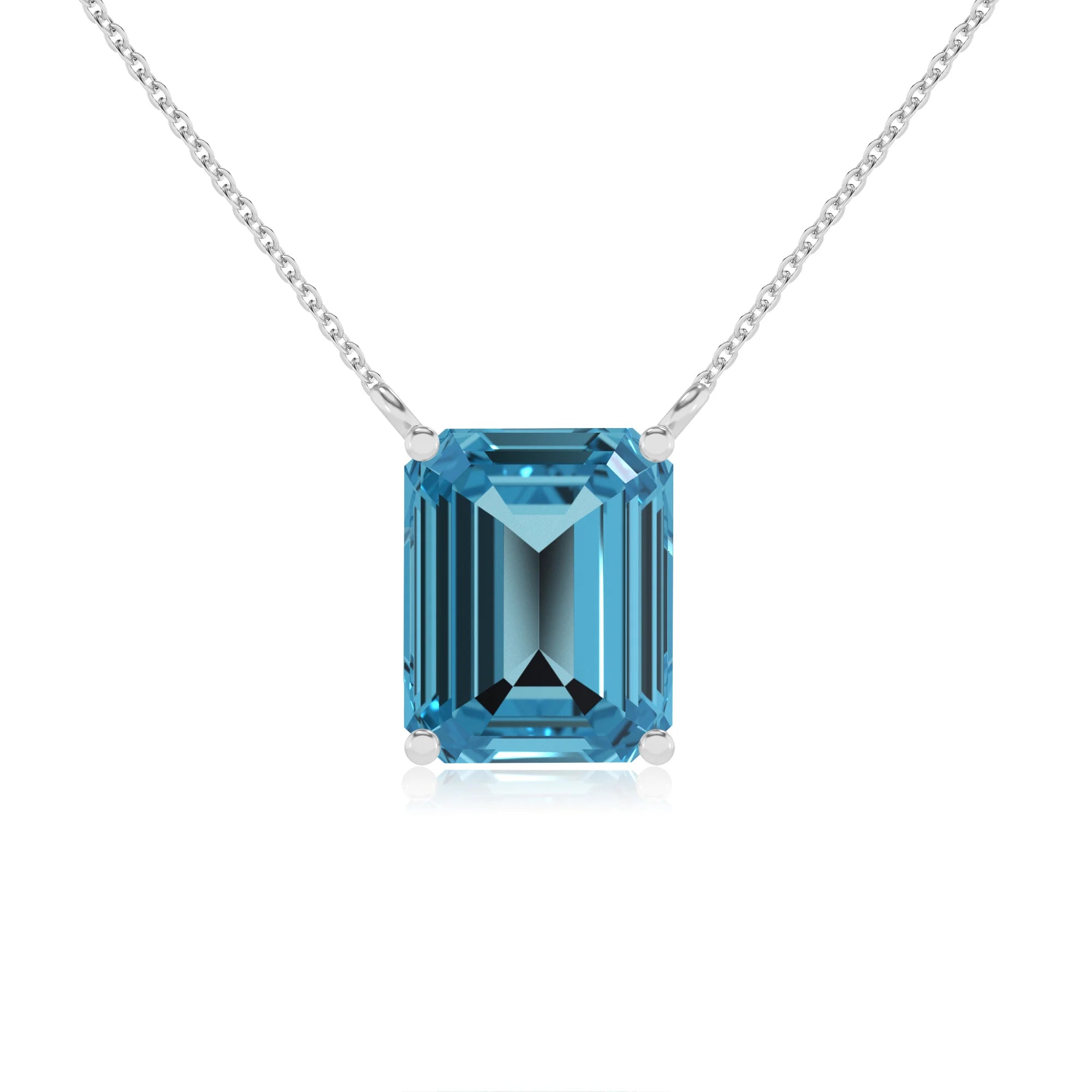natural swiss-blue-topaz emerald cut solitaire necklaces in sterling silver