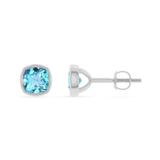 natural swiss blue topaz cushion stud earrings in sterling silver