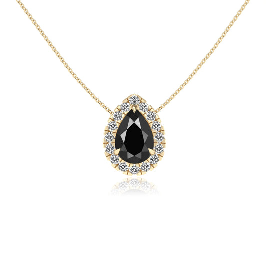 natural black onyx pear solitaire necklaces in yellow gold