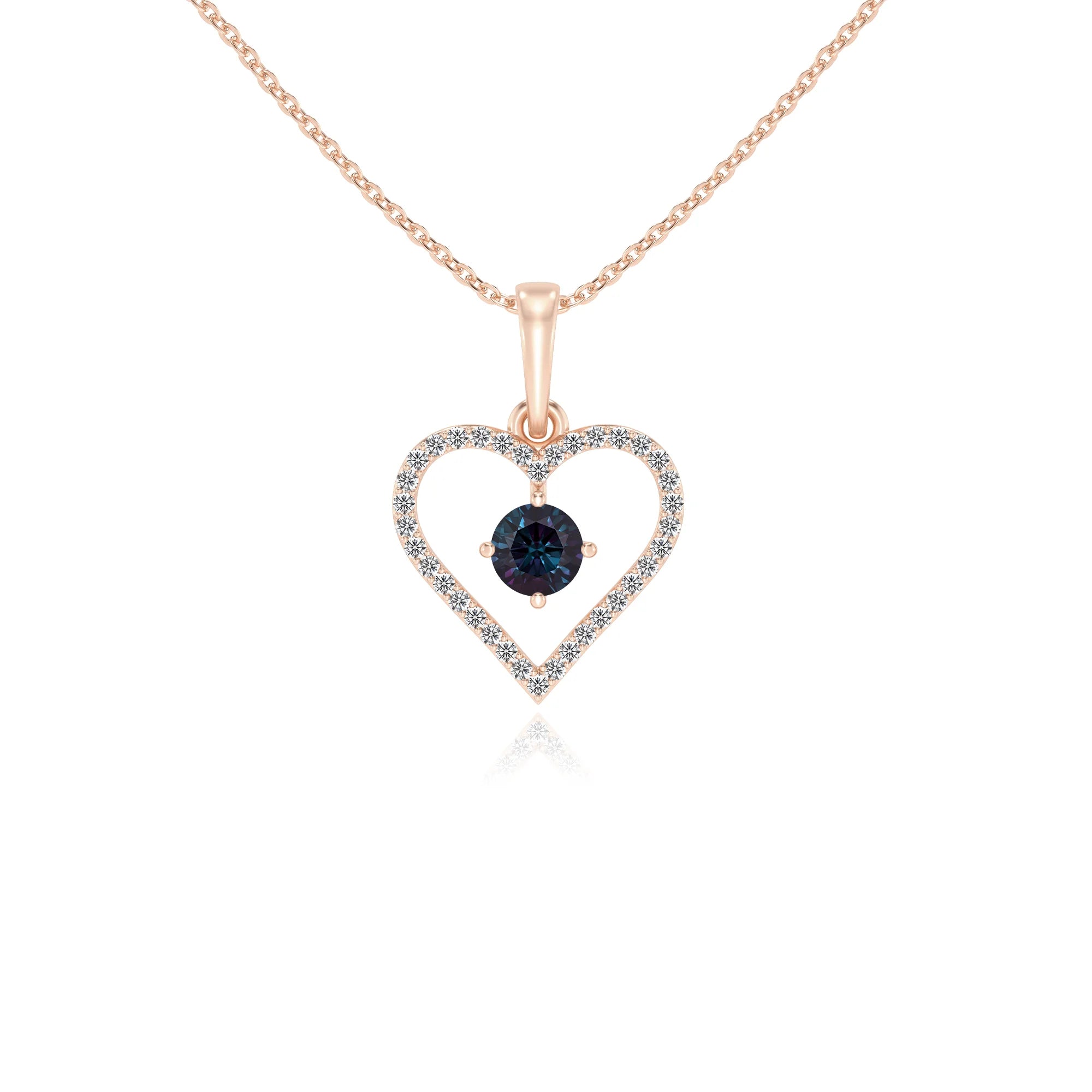 lab grown alexandrite round infinity necklaces in rose gold