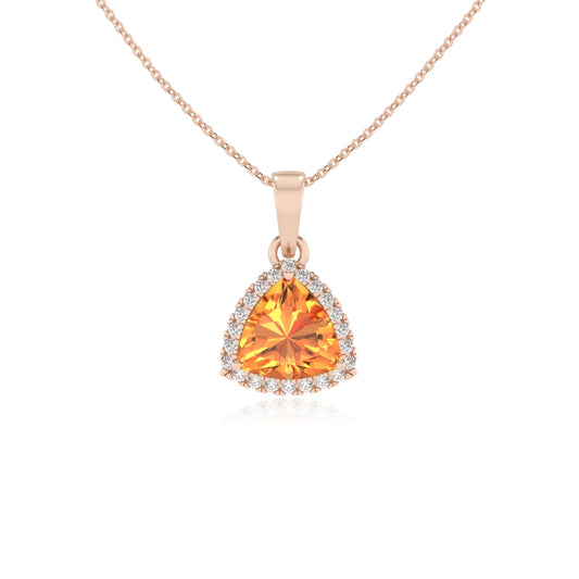 lab grown citrine trillion solitaire necklaces in rose gold