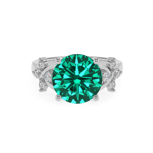 lab grown emerald round solitaire rings in white gold
