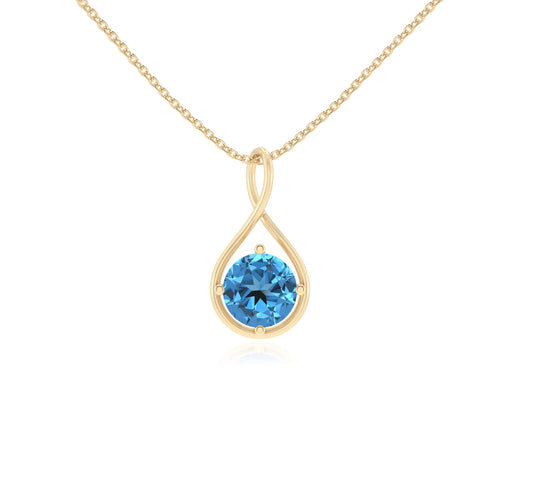 natural swiss-blue-topaz round solitaire necklaces in yellow gold