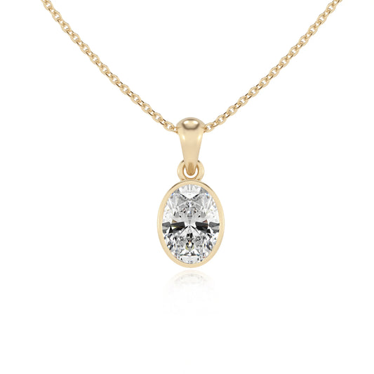 lab grown moissanite oval solitaire necklaces in yellow gold