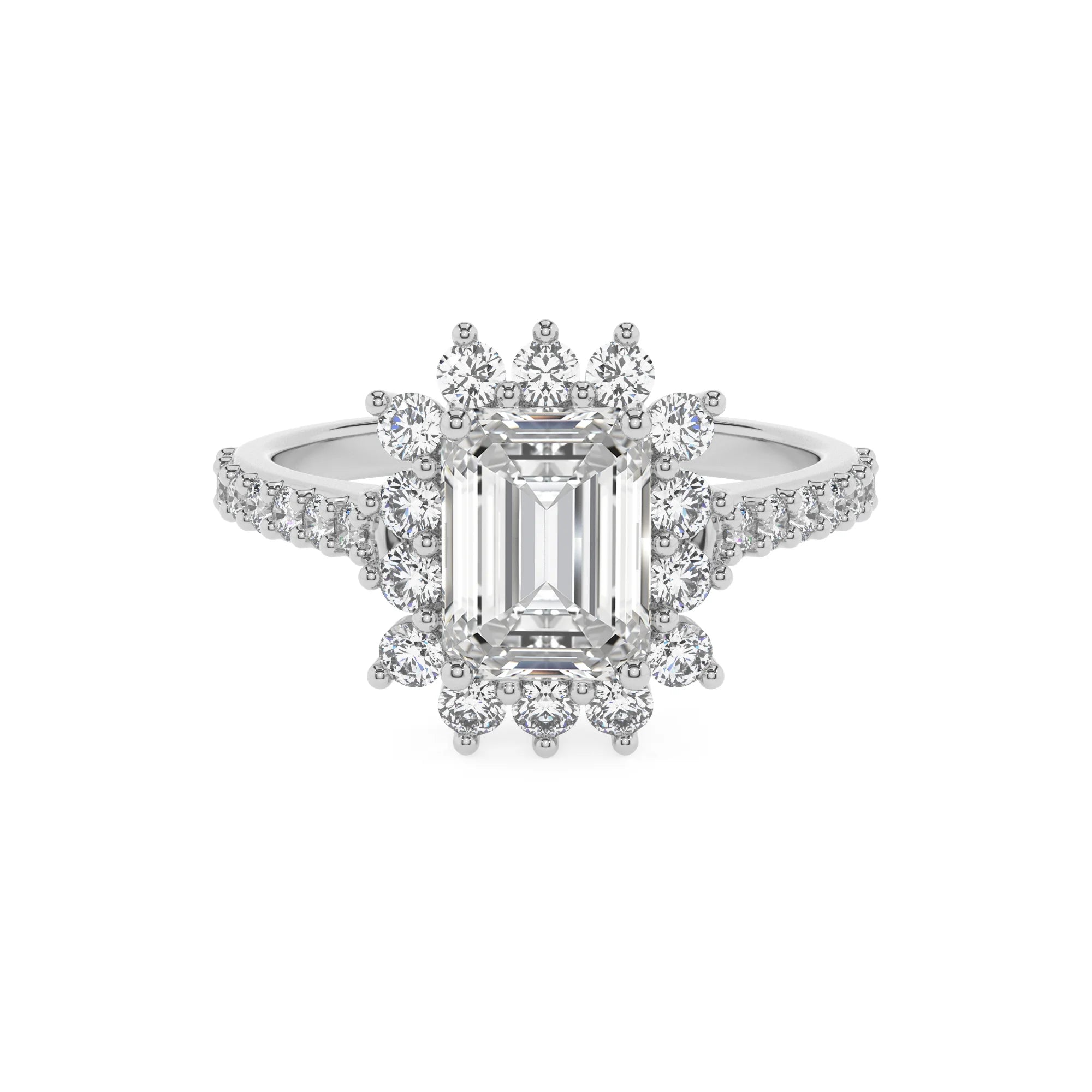 lab grown moissanite emerald cut solitaire rings in white gold