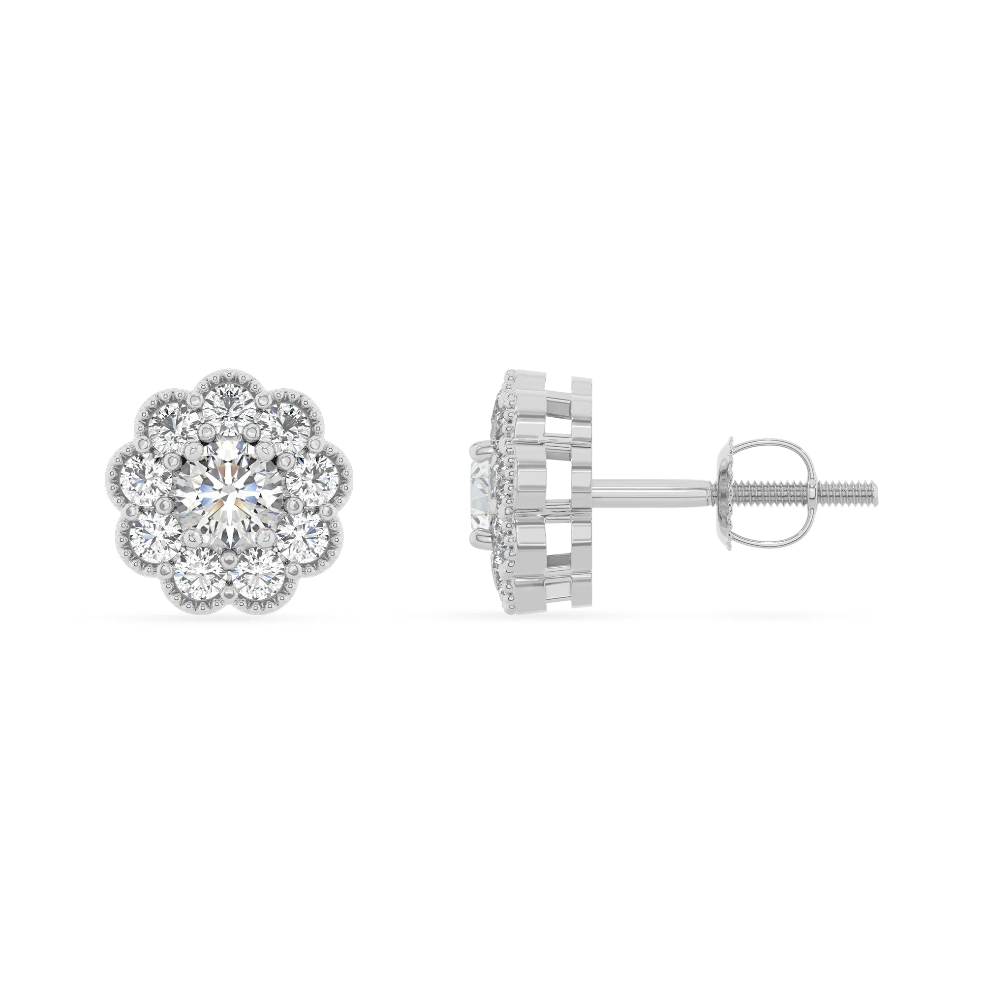 lab grown moissanite round stud earrings in platinum
