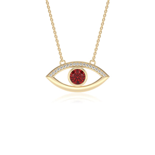 lab grown ruby round solitaire necklaces in yellow gold