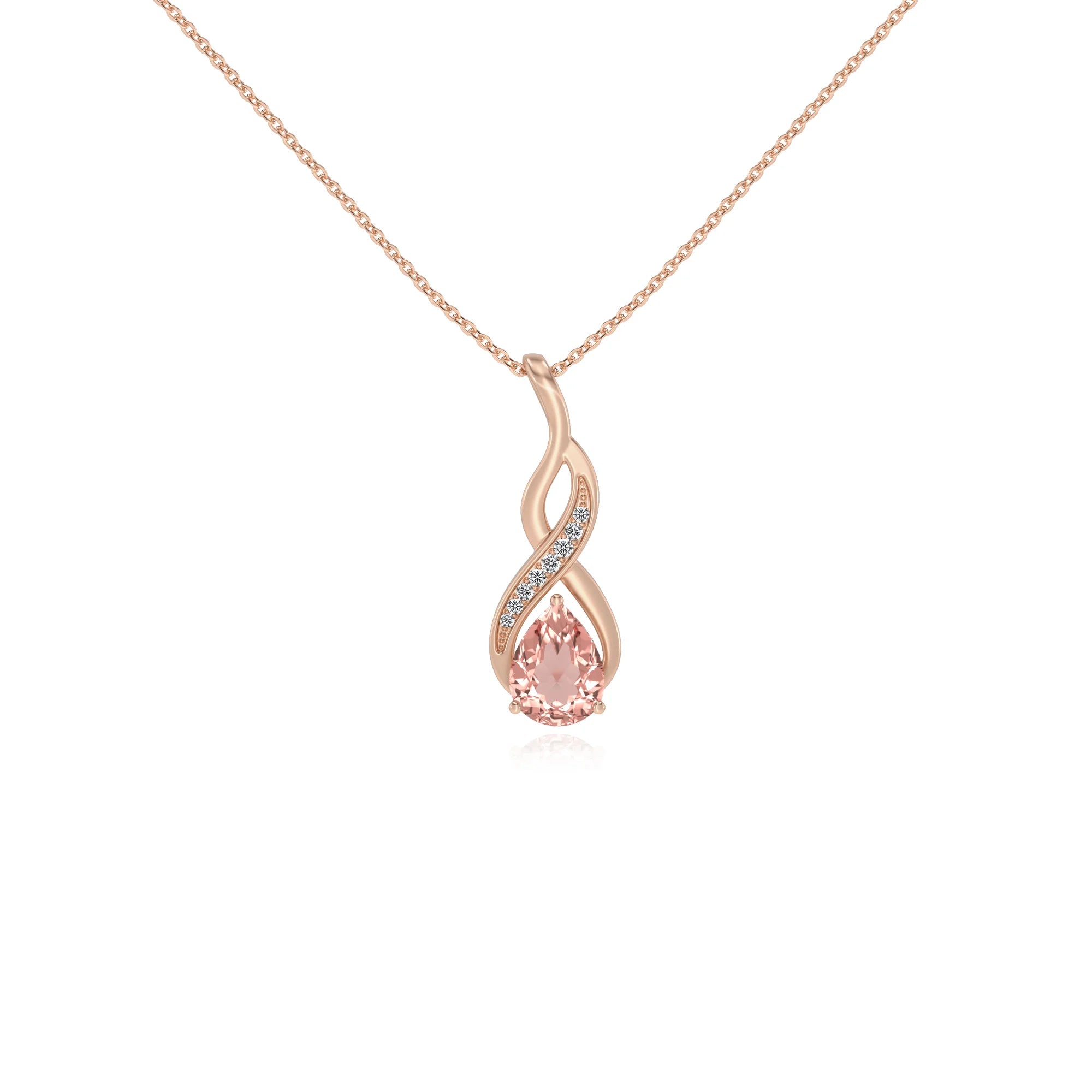 lab grown morganite pear solitaire necklaces in rose gold
