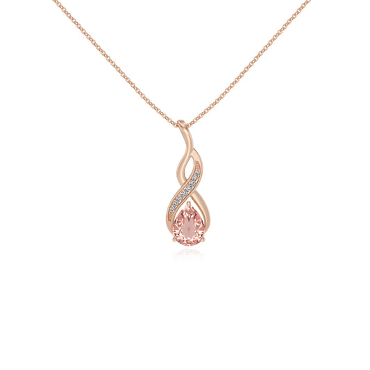 lab grown morganite pear solitaire necklaces in rose gold