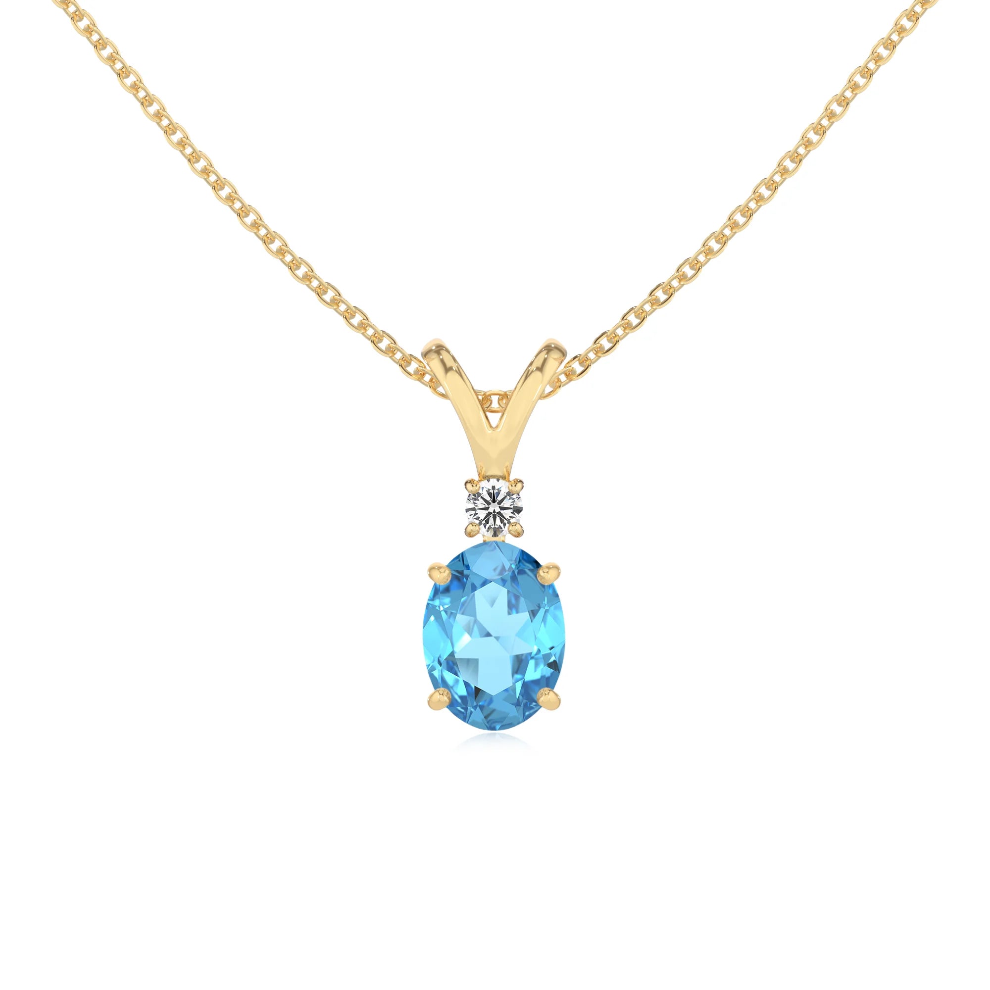 natural swiss-blue-topaz oval solitaire v-bale necklaces in yellow gold