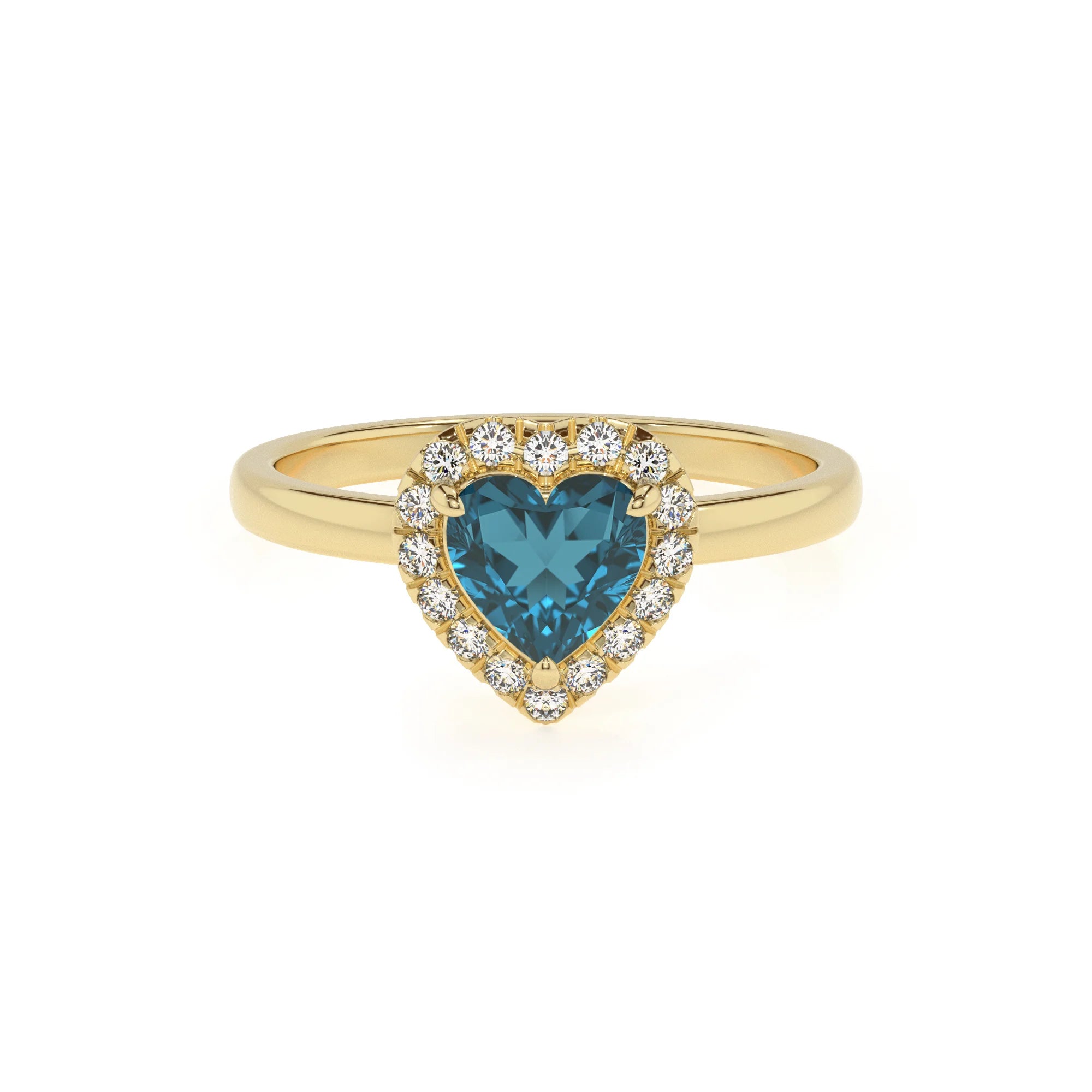 natural london-blue-topaz heart solitaire rings in yellow gold