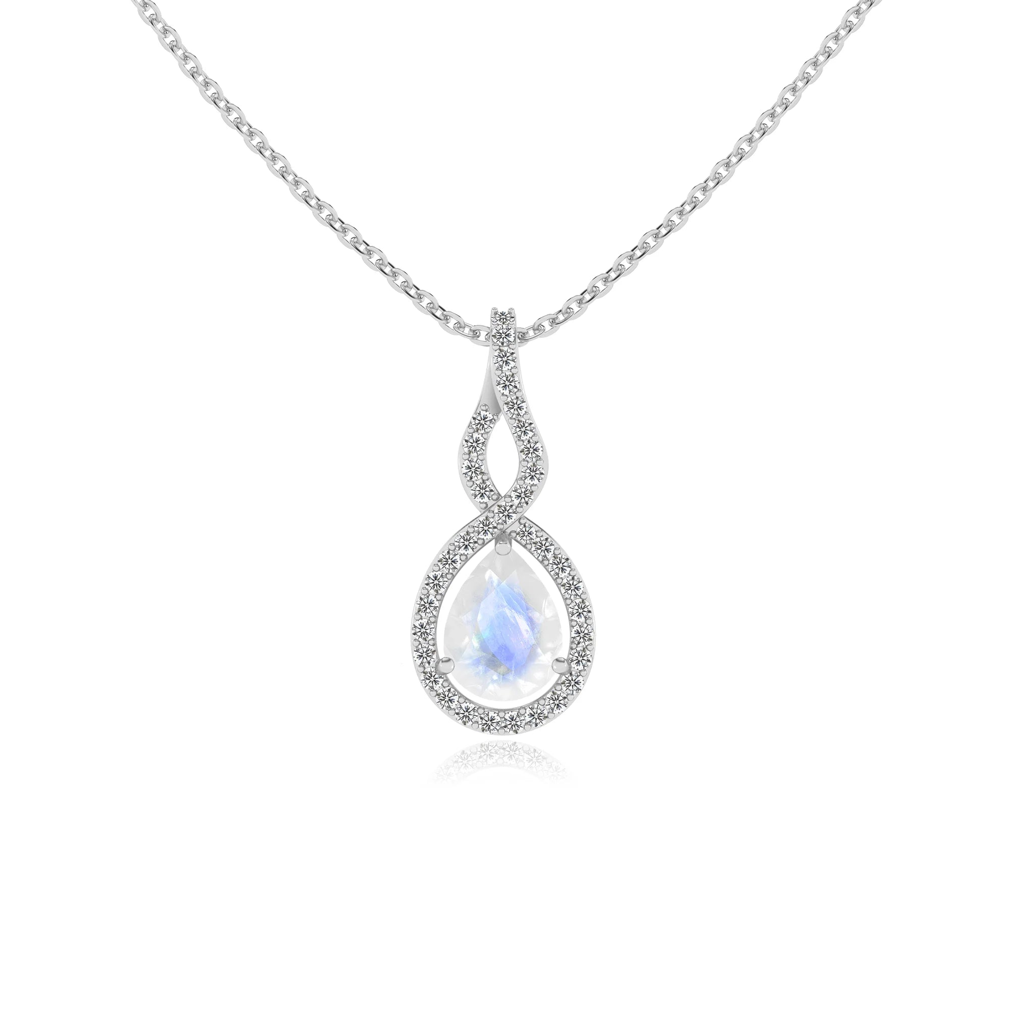 natural rainbow-moonstone pear necklaces in white gold