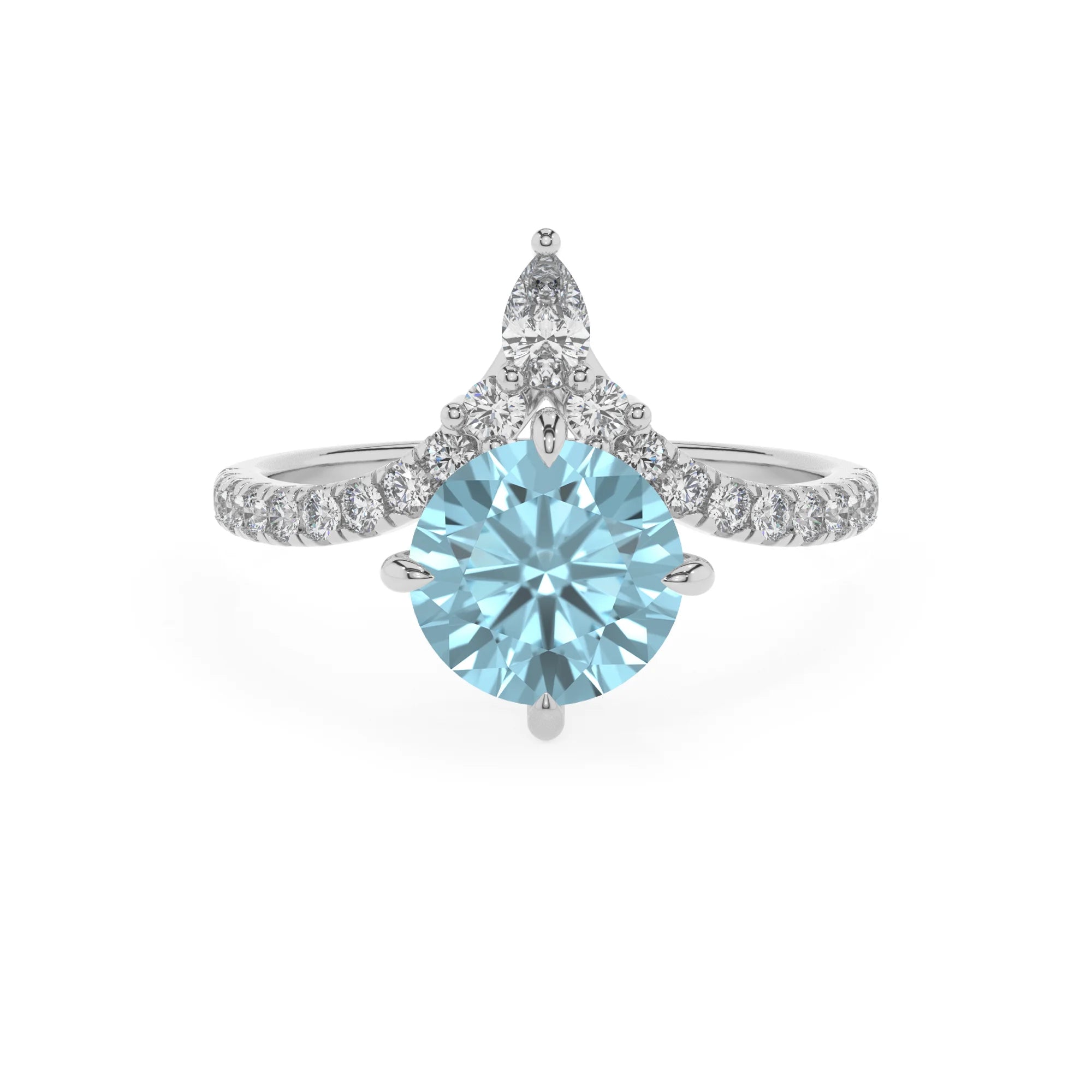 lab grown aquamarine round solitaire rings in platinum