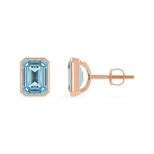 Lab Grown Aquamarine Emerald-Cut Solitaire Stud Earrings