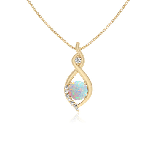 lab grown opal round solitaire necklaces in yellow gold