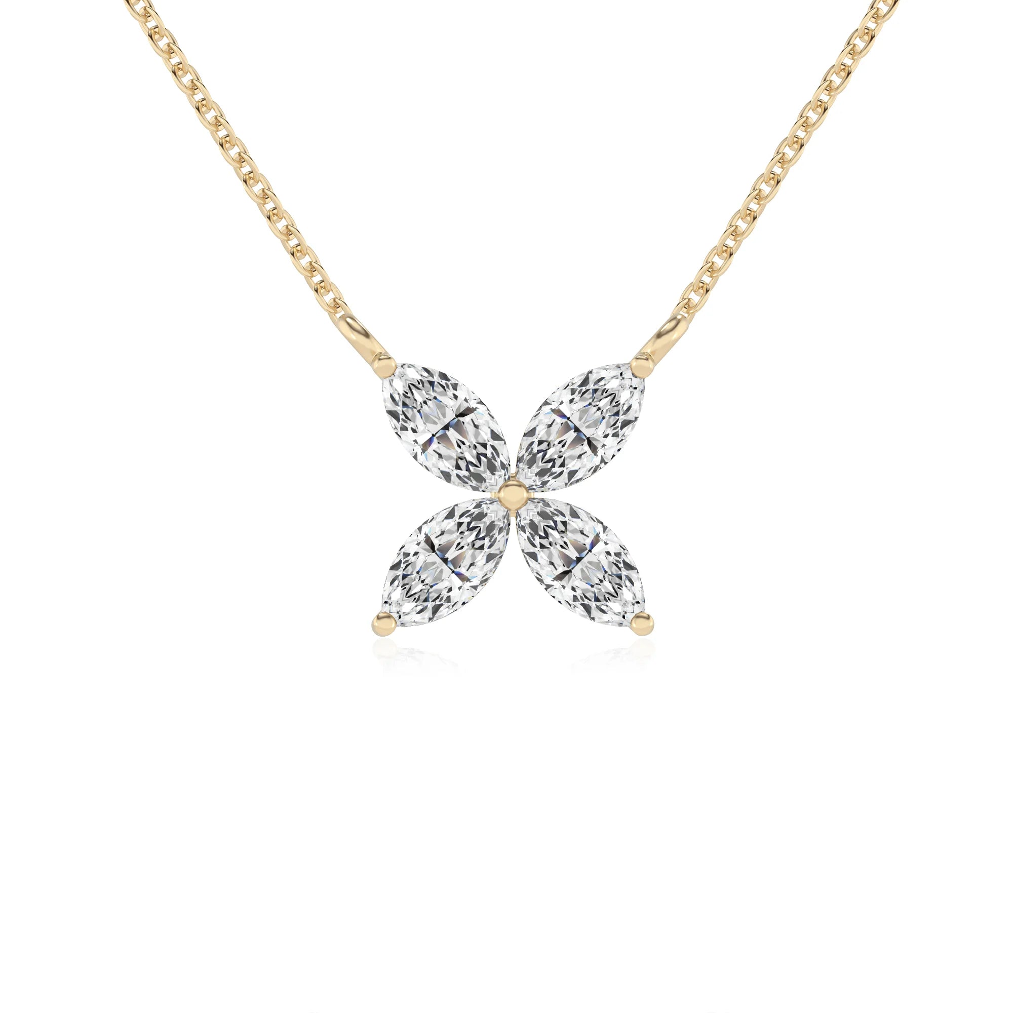 lab grown moissanite marquise infinity necklaces in yellow gold