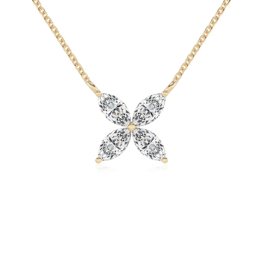 lab grown moissanite marquise infinity necklaces in yellow gold