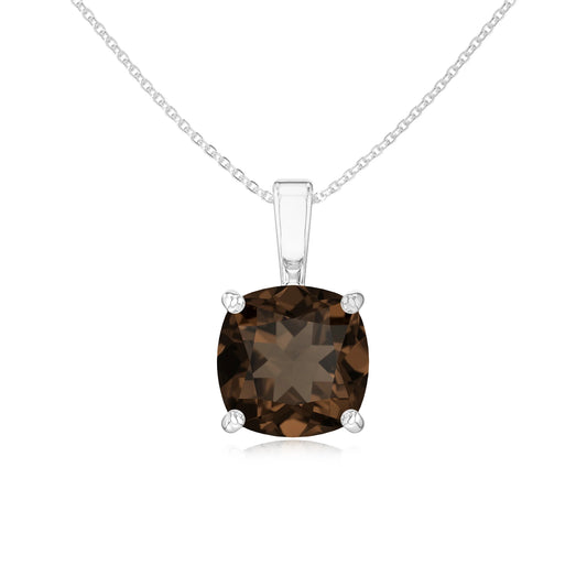 natural smoky-quartz cushion solitaire necklaces in white gold