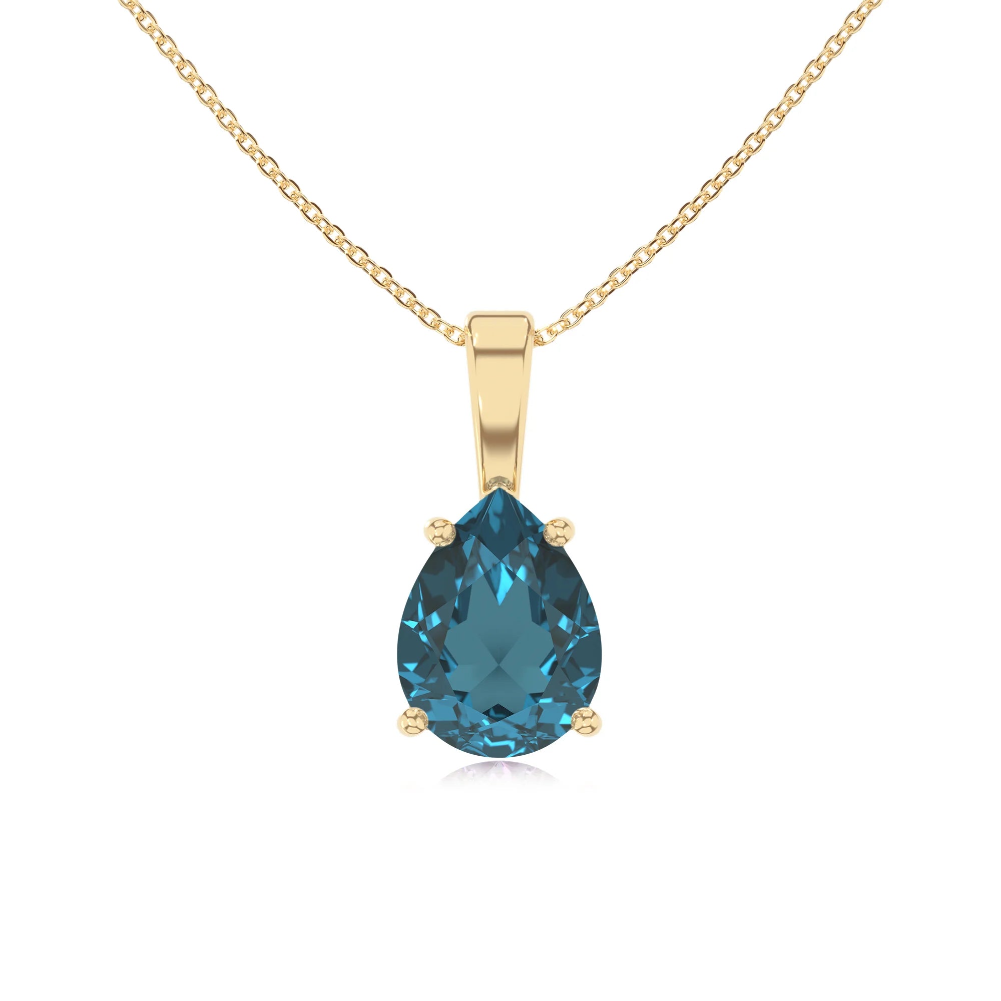 natural london-blue-topaz pear solitaire necklaces in yellow gold