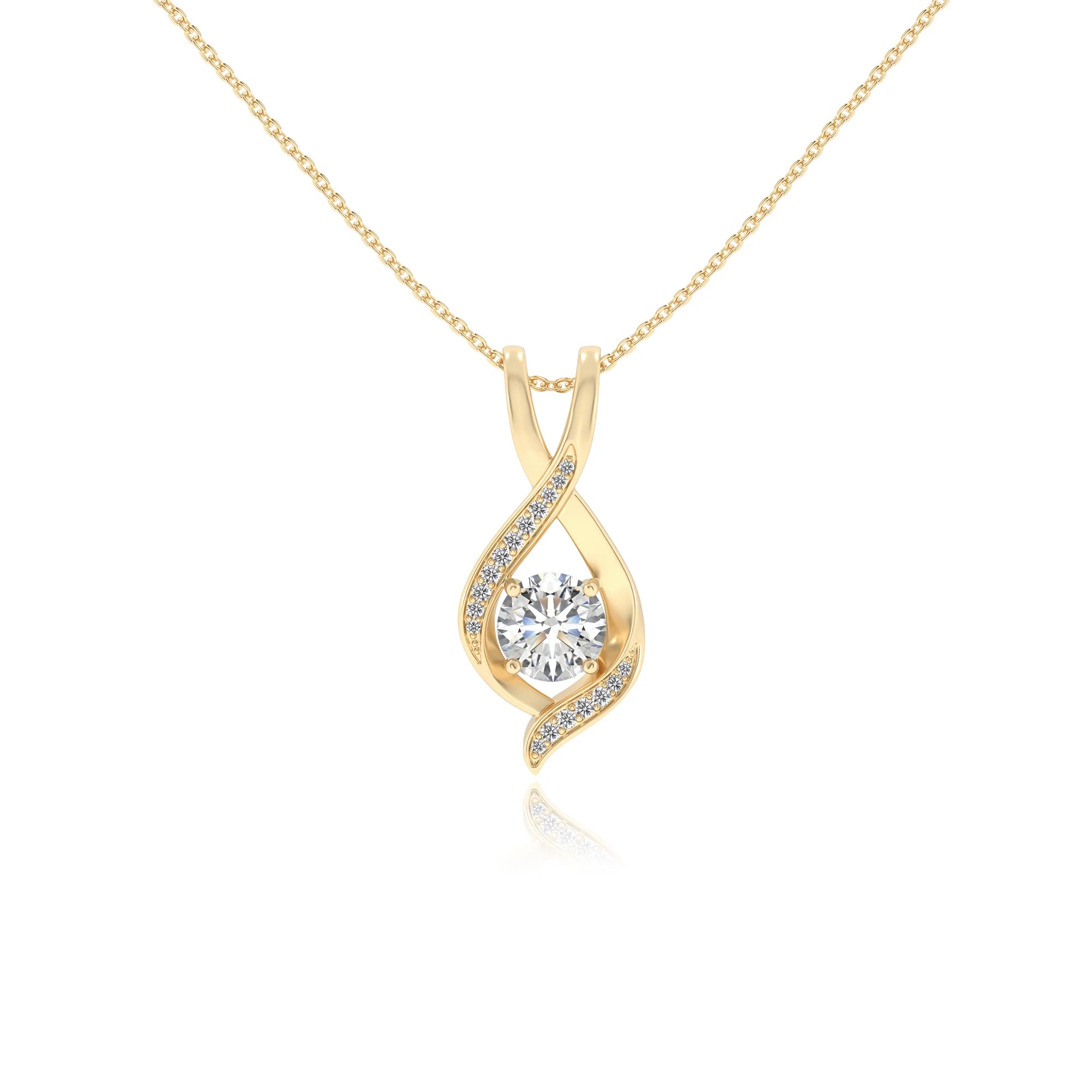 lab grown moissanite round solitaire necklaces in yellow gold