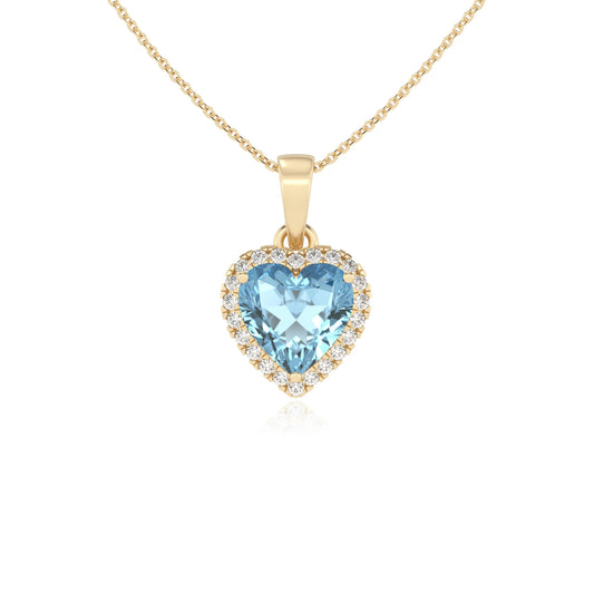 lab grown aquamarine heart solitaire necklaces in yellow gold