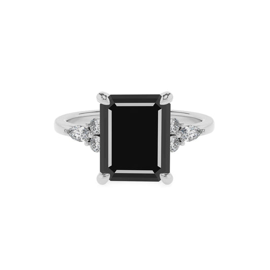 natural black-onyx emerald cut solitaire rings in platinum