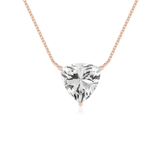 lab grown moissanite trillion solitaire necklaces in rose gold
