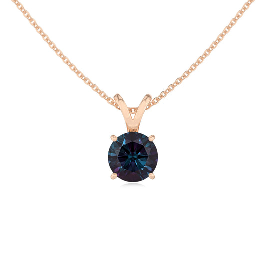 lab grown alexandrite round solitaire v-bale necklaces in rose gold