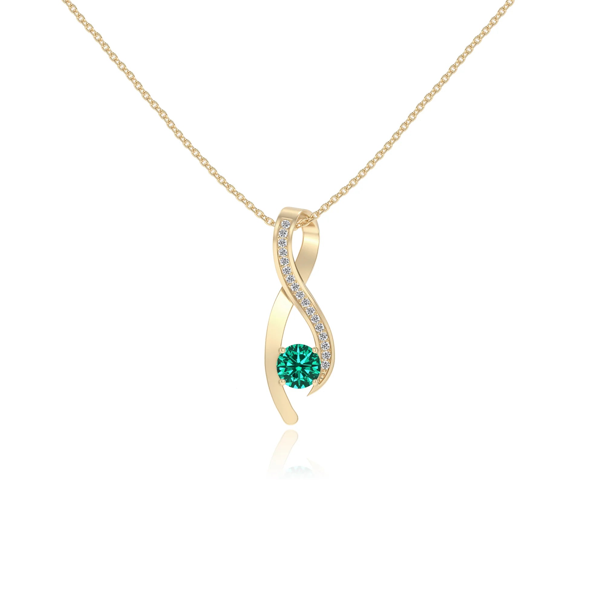 lab grown emerald round solitaire necklaces in yellow gold