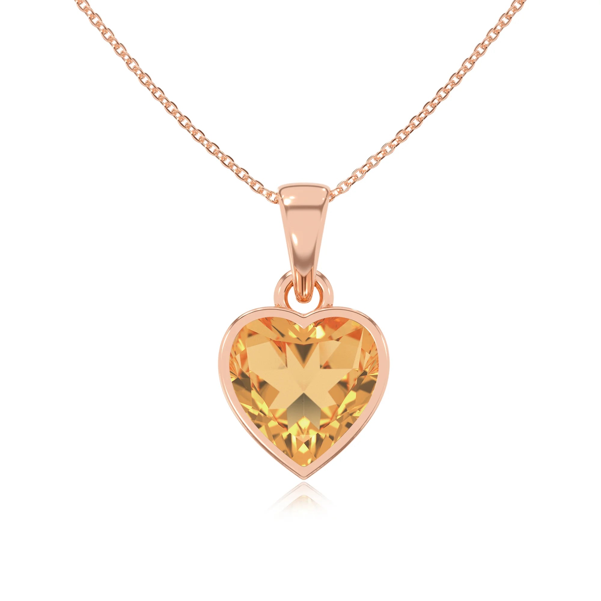 lab grown citrine heart solitaire necklaces in rose gold