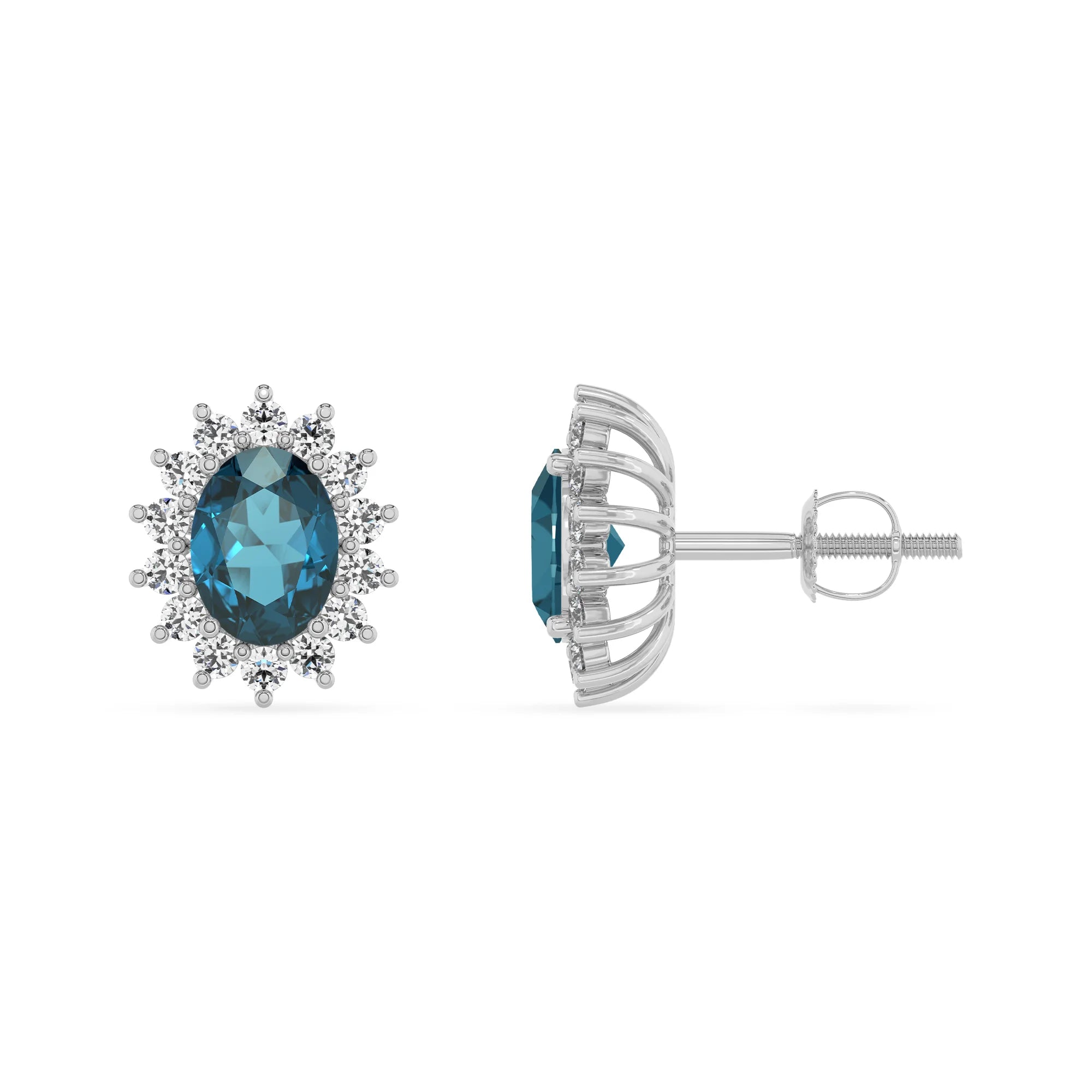 natural london blue topaz oval stud earrings in sterling silver