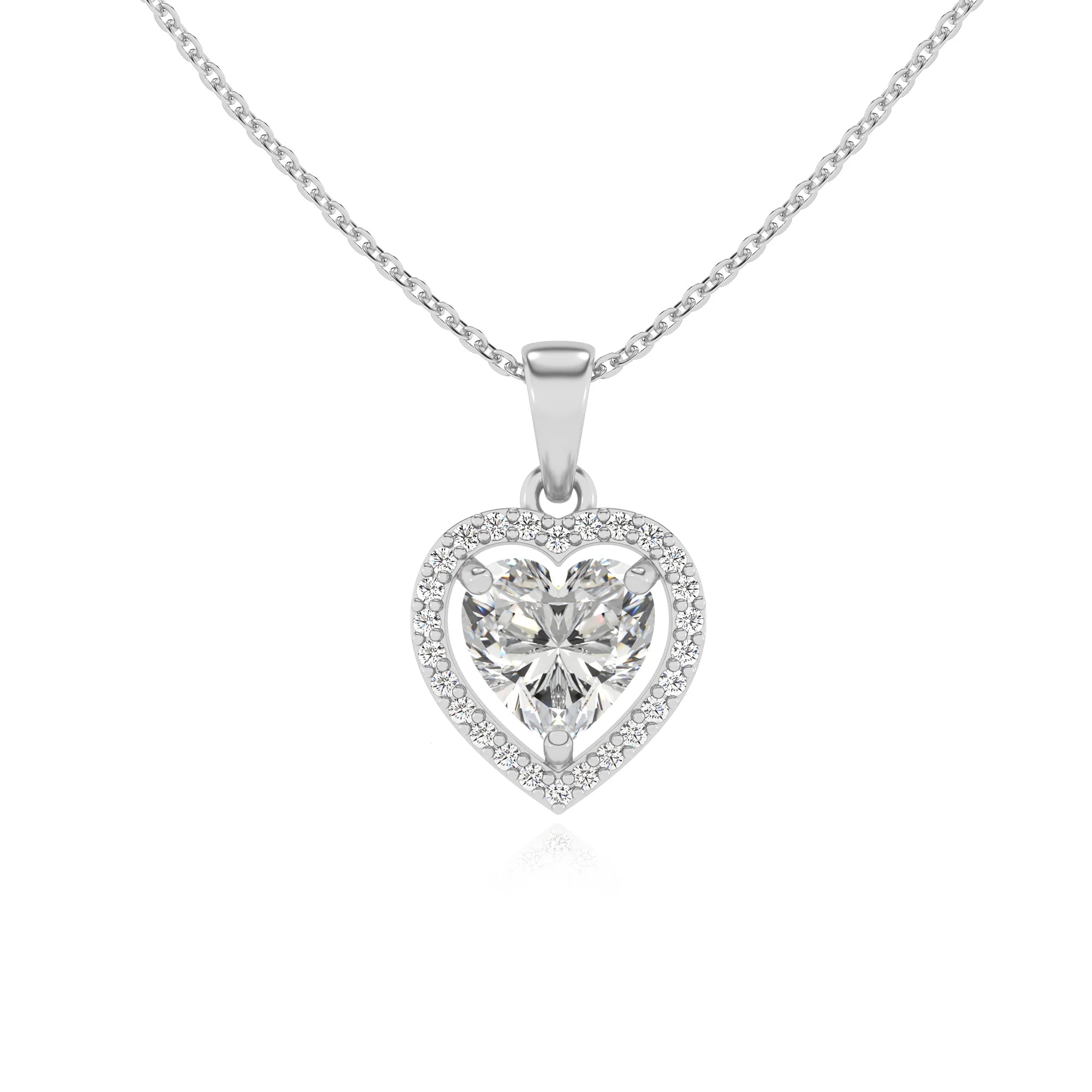 lab grown moissanite heart solitaire necklaces in white gold