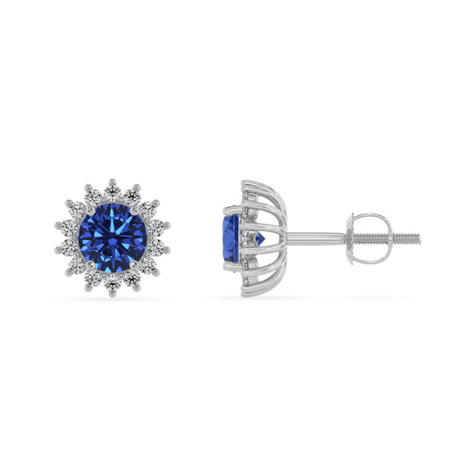 lab grown blue sapphire round stud earrings in platinum