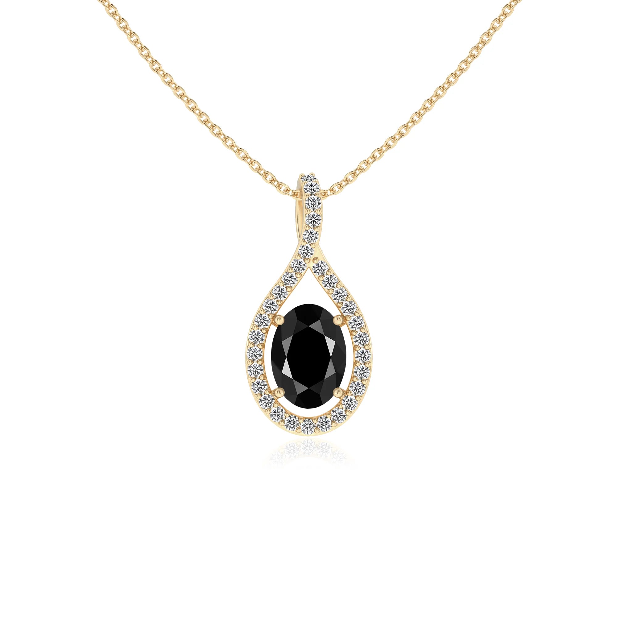 natural black-onyx oval solitaire necklaces in yellow gold