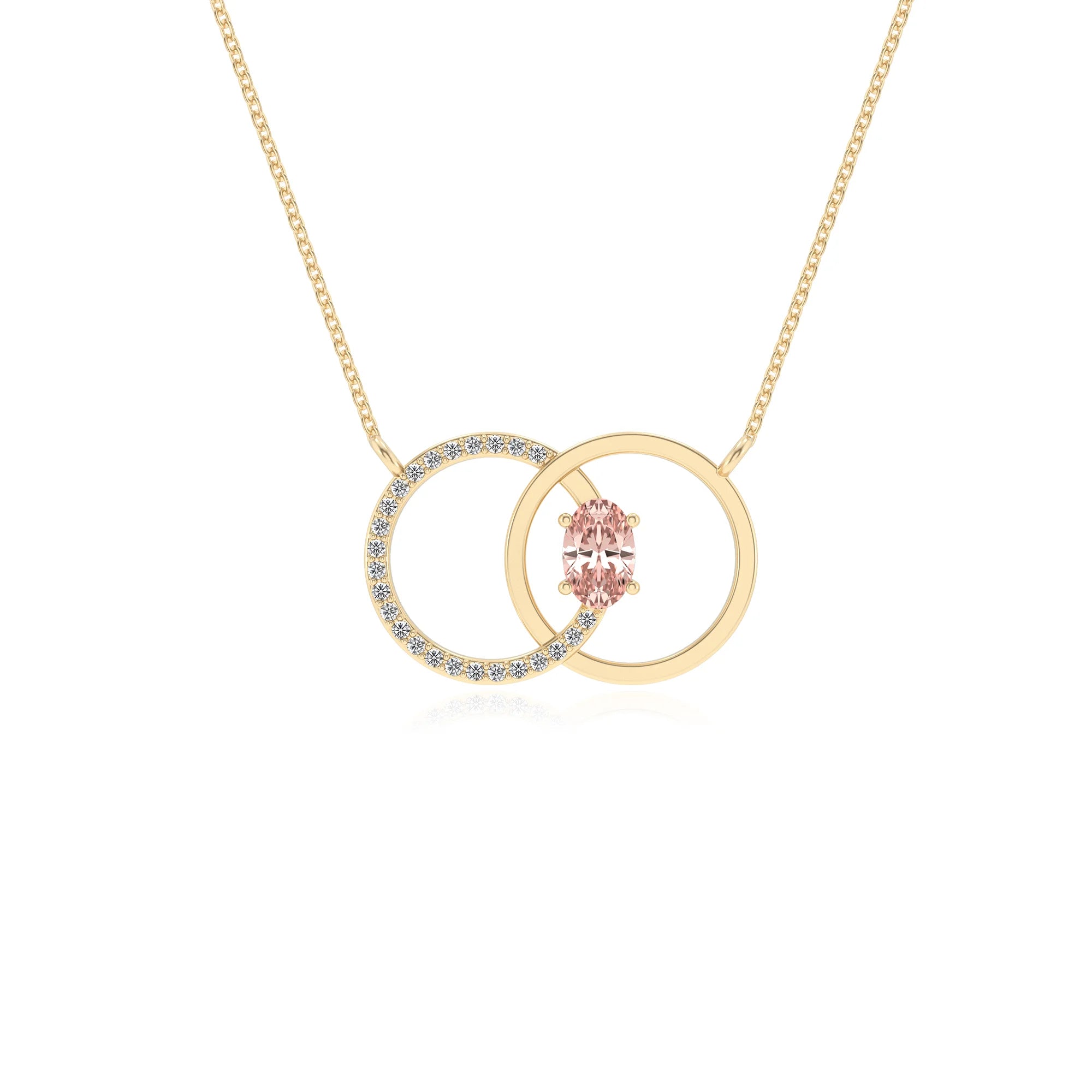lab grown morganite oval solitaire necklaces in yellow gold