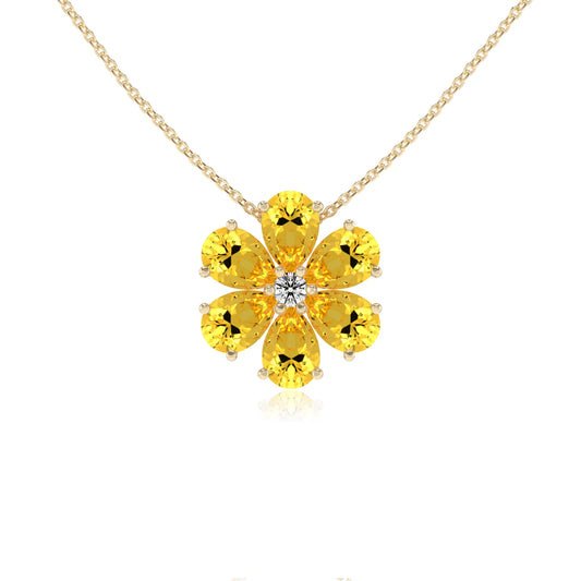 lab grown yellow-sapphire pear solitaire necklaces in yellow gold