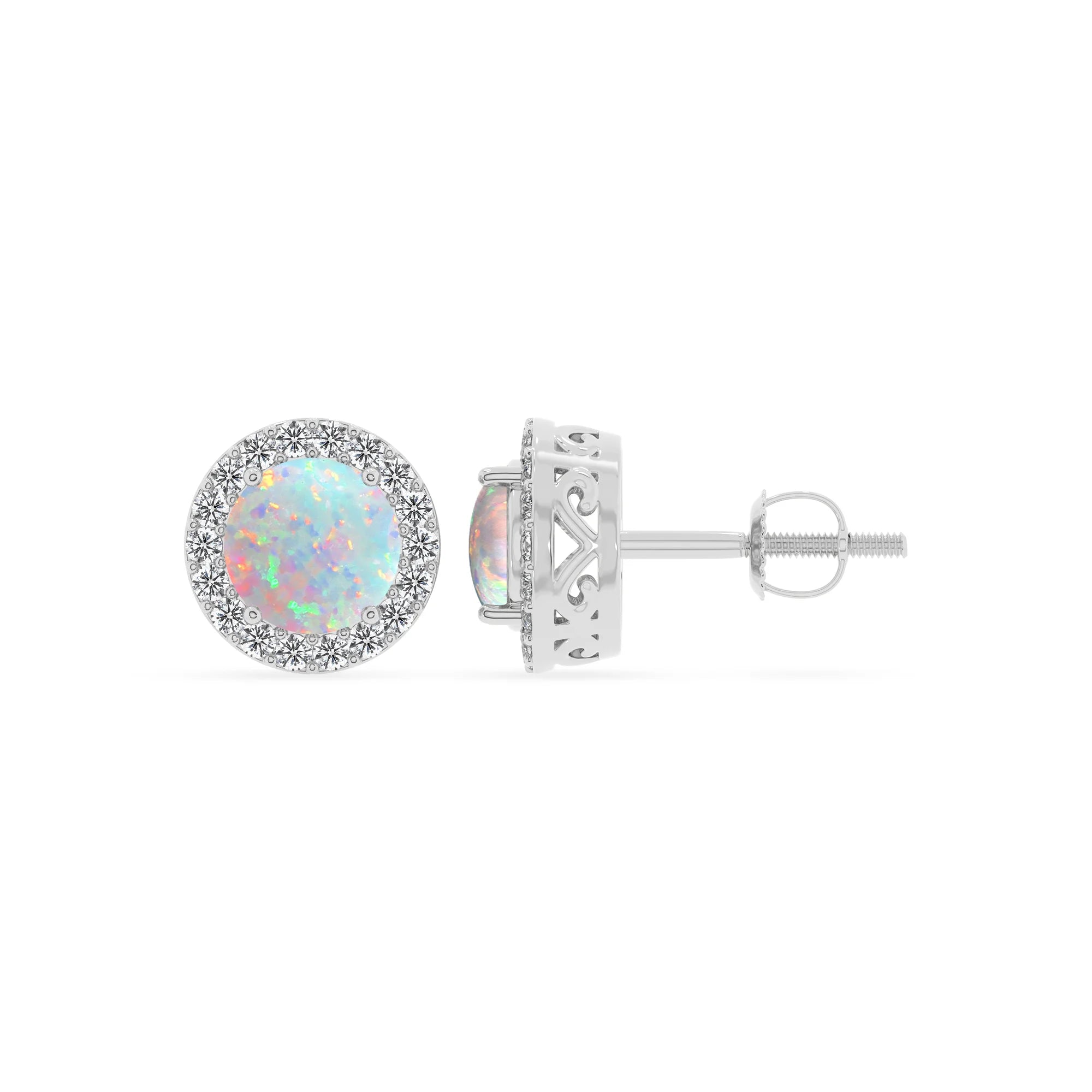 lab grown opal round stud earrings in platinum