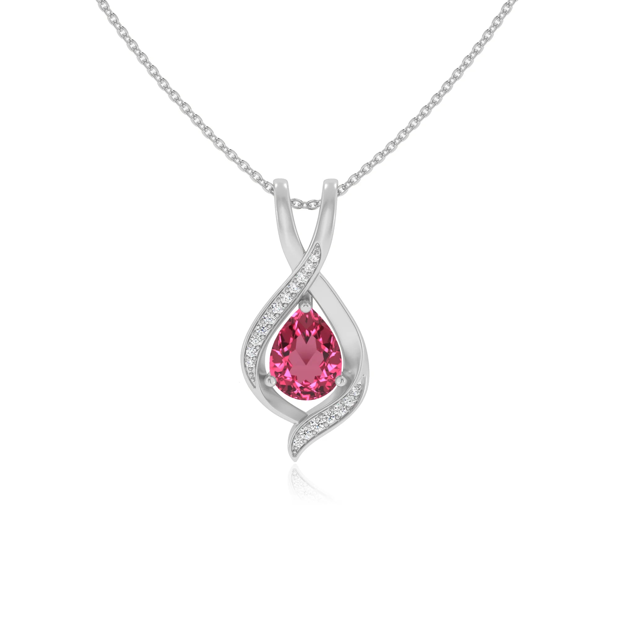 lab grown pink-tourmaline pear solitaire necklaces in sterling silver