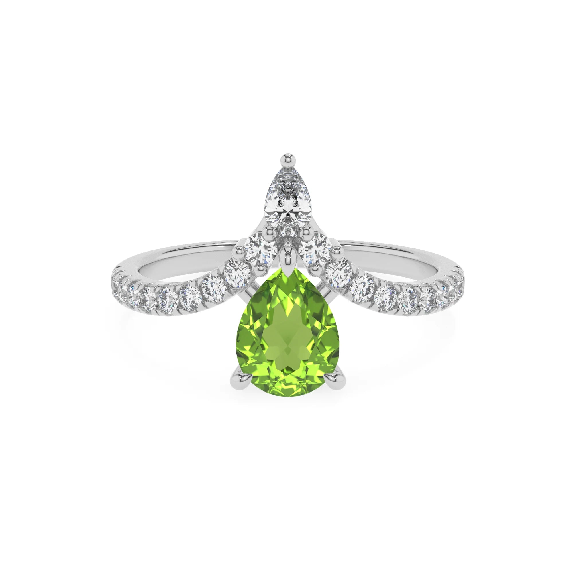 natural peridot pear solitaire rings in platinum
