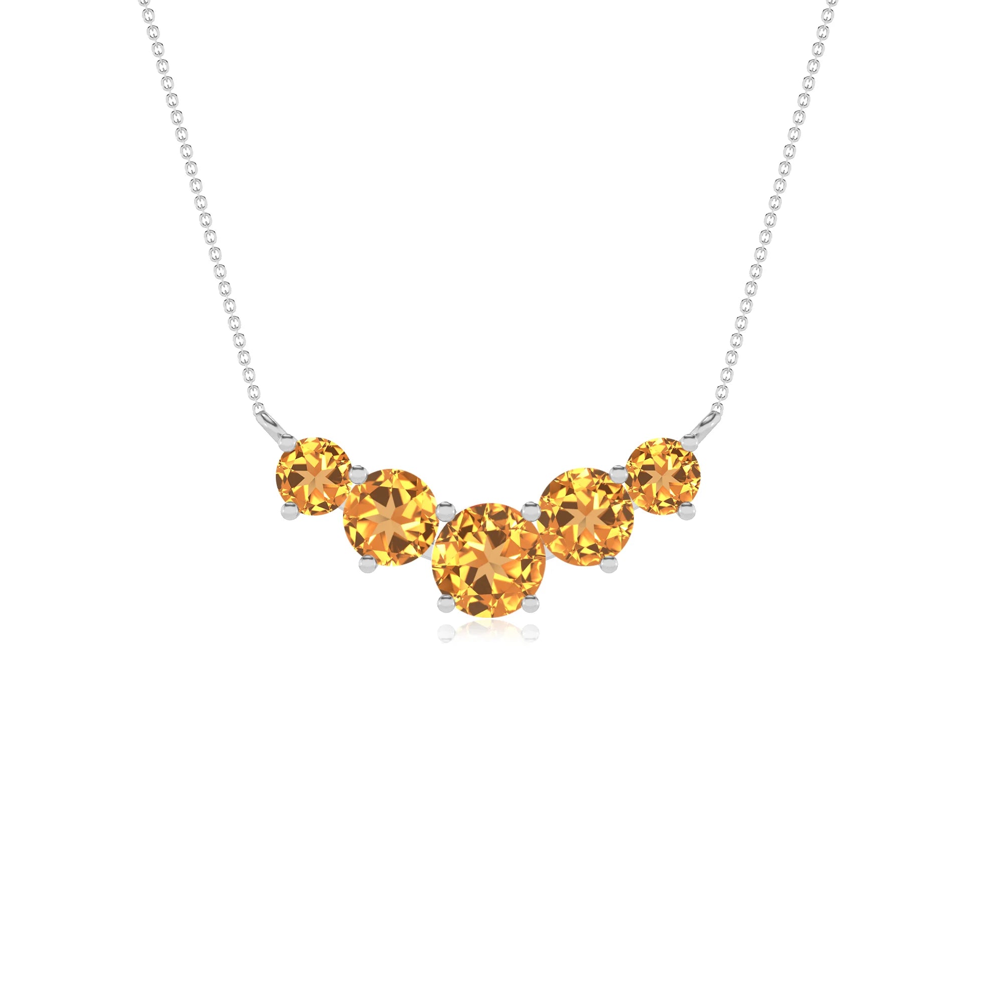 lab grown citrine round bar necklaces in platinum