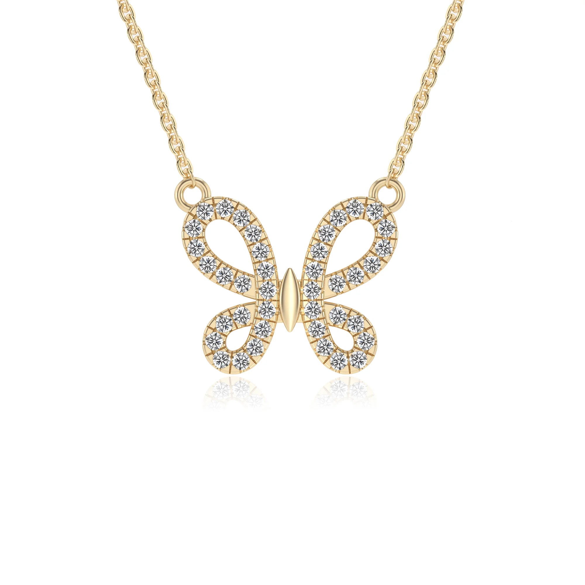 lab grown moissanite round infinity necklaces in yellow gold