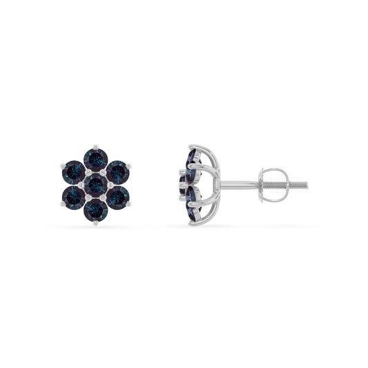 lab grown alexandrite round stud earrings in white gold