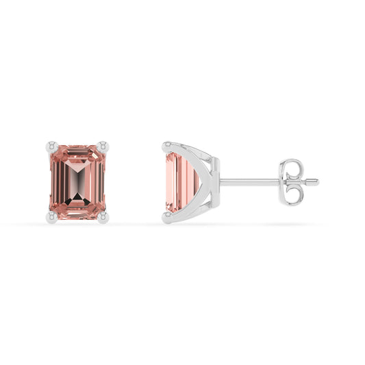 lab grown morganite emerald cut stud earrings in sterling silver