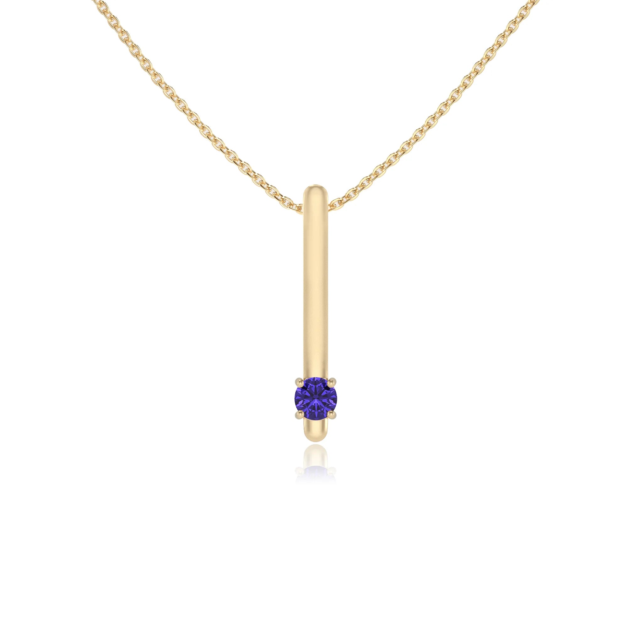 lab grown tanzanite round bar necklaces in yellow gold