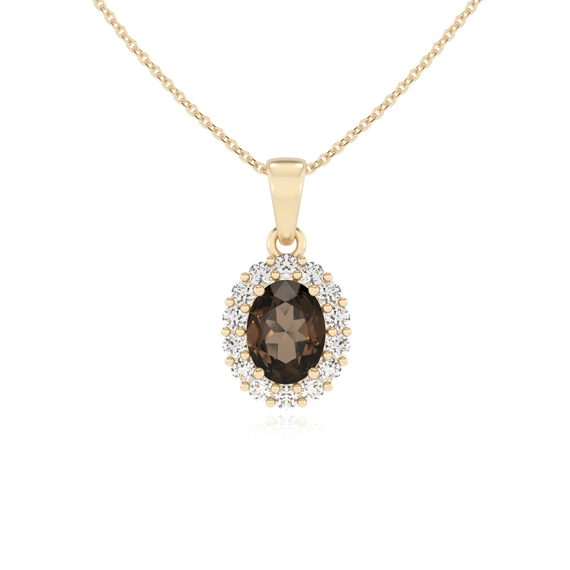 natural smoky-quartz oval solitaire necklaces in yellow gold